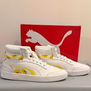Puma White and Yellow Floral High-Tops